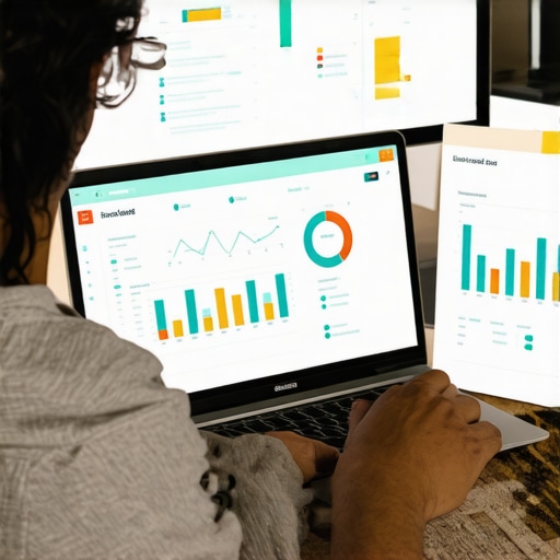 Person analyzing local SEO metrics on a laptop for maintaining Google Maps rankings.