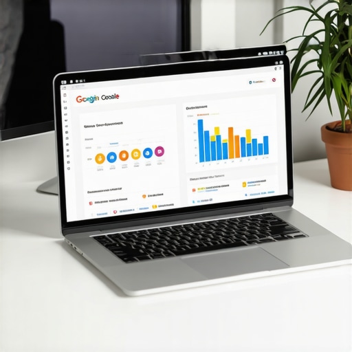 A person analyzing local SEO metrics on a laptop with Google Search Console open.