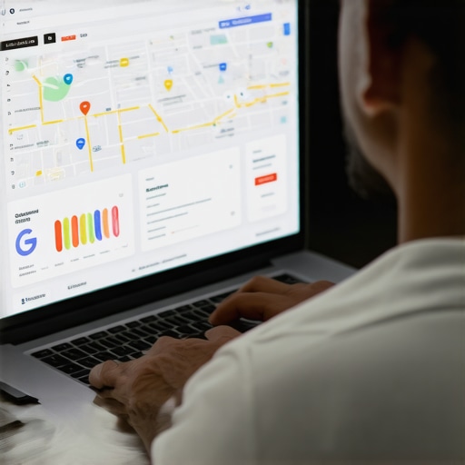 Person reviewing local SEO data and Google Maps scores on a laptop