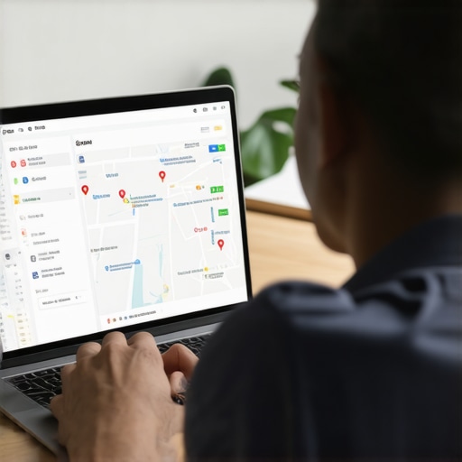 Person reviewing Google Maps ranking data on a laptop