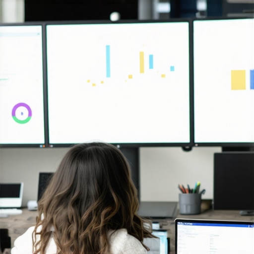 Person working with multiple screens displaying local SEO analytics and tools