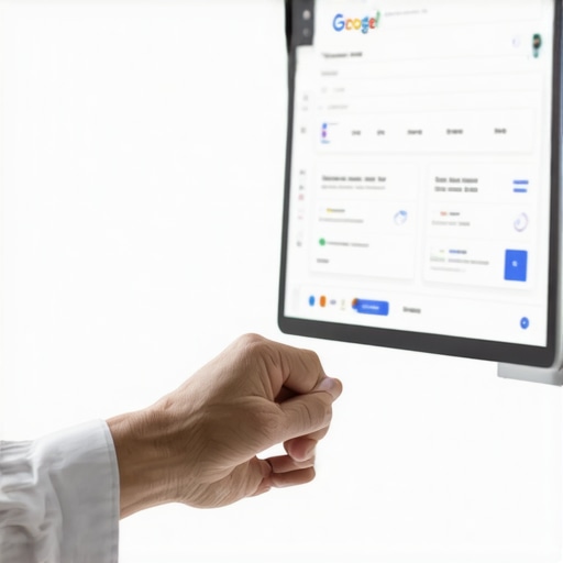 Business owner reviewing Google My Business dashboard on laptop