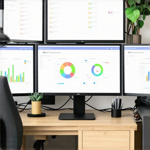 Organized Local SEO Dashboard Setup Multiple screens showing local SEO metrics and ranking graphs for monitoring Google My Business performance.