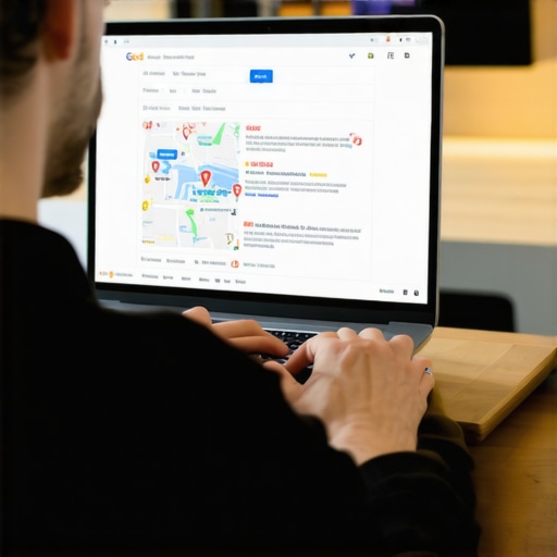 Business owner analyzing Google Maps search results on a laptop screen.