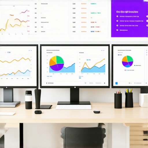 SEO Tools for Local Visibility Maintenance Multiple monitors showing local SEO analytics tools and dashboards.