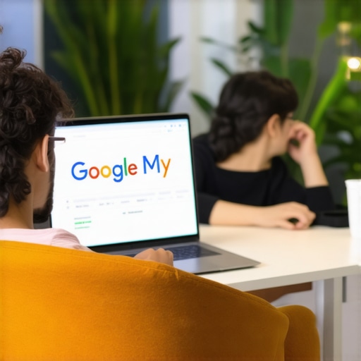 Person editing Google My Business profile on laptop in office.