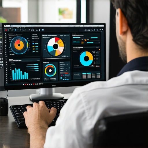 Person analyzing local SEO data on a computer screen, surrounded by tools and charts