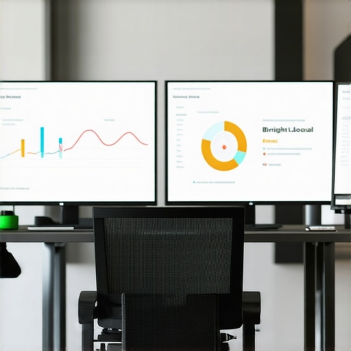Effective Local SEO Monitoring Tools A desk with two monitors displaying SEO dashboards and citation management software for local business rankings.